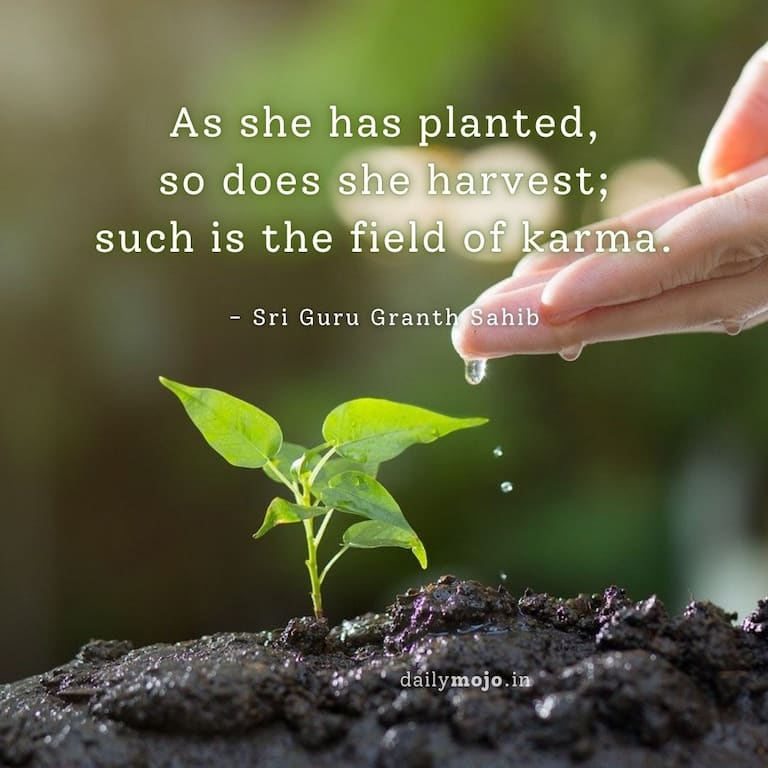 As she has planted,
so does she harvest;
such is the field of karma.