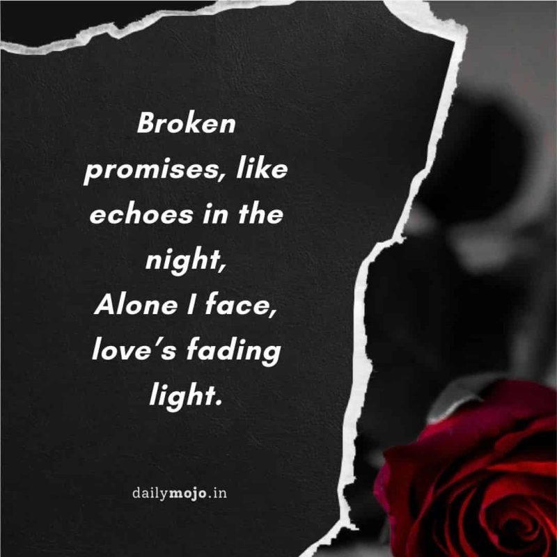 Broken promises, like echoes in the night,
Alone I face, love's fading light.
