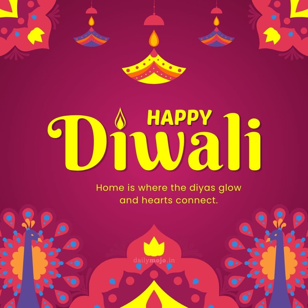 Family & Friends Greetings with message Home is where the diyas glow and hearts connect