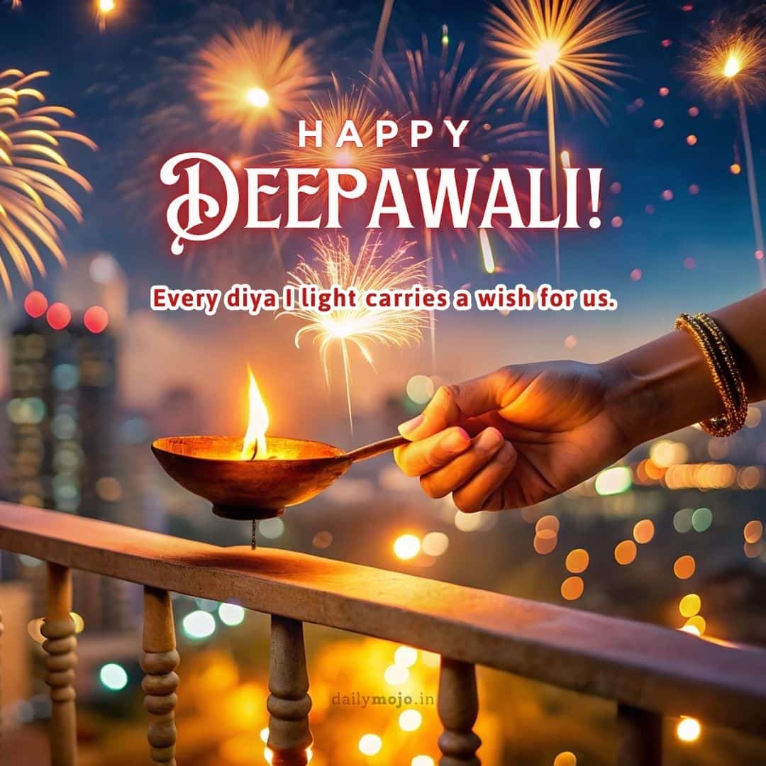 Romantic Diwali Greetings with message Every diya I light carries a wish for us
