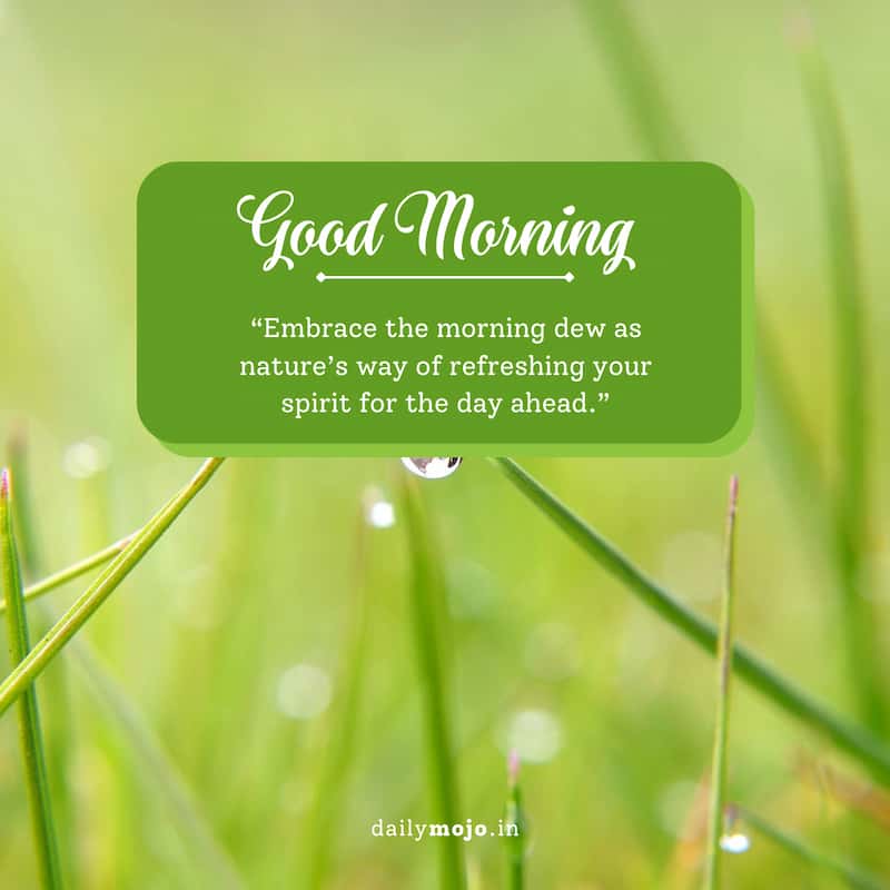 Embrace the morning dew as nature’s way of refreshing your spirit for the day ahead. Good morning!