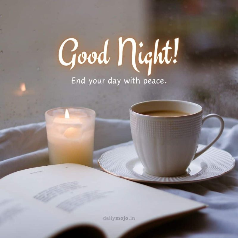 Candle & book with message End your day with peace