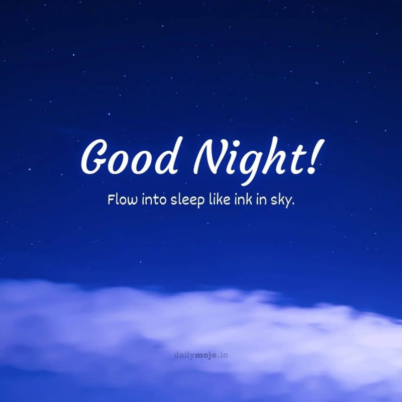 Blue watercolour night with message Flow into sleep like ink in sky