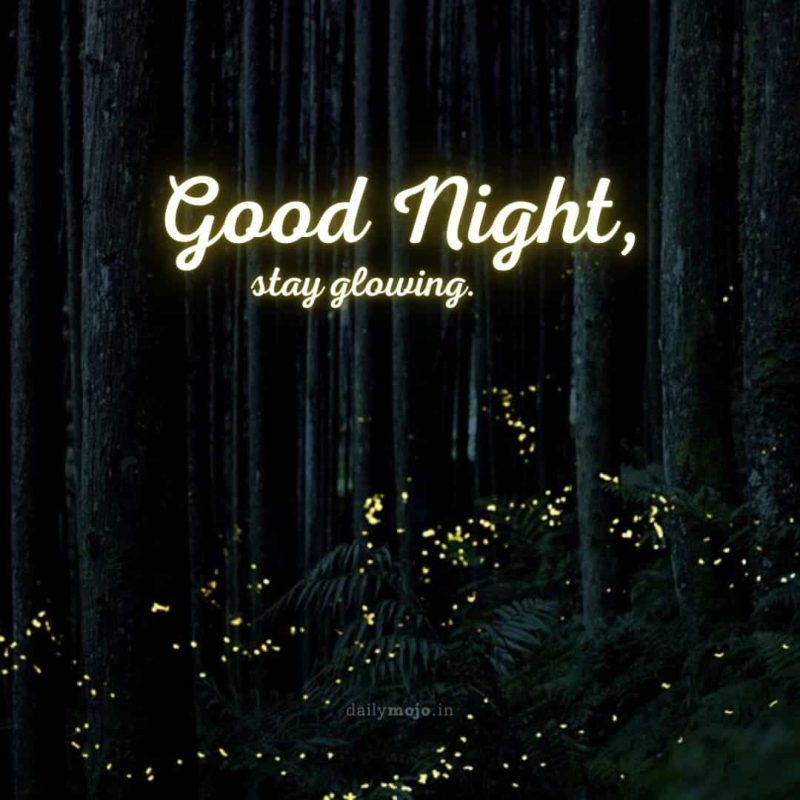 Fireflies in backyard with message Good night, stay glowing