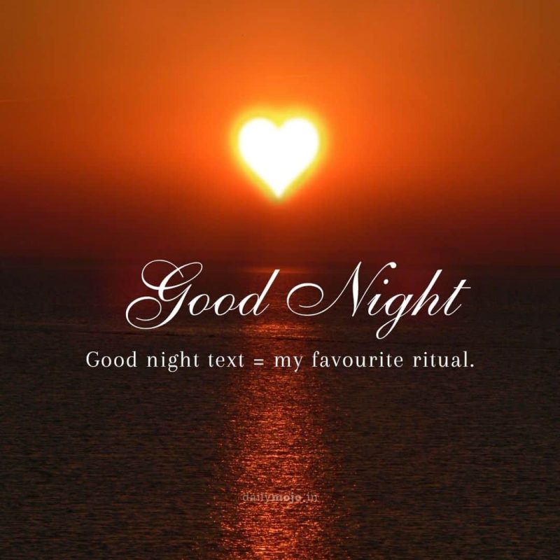 hearts shape glowing chand with message Good night text = my favourite ritual.
