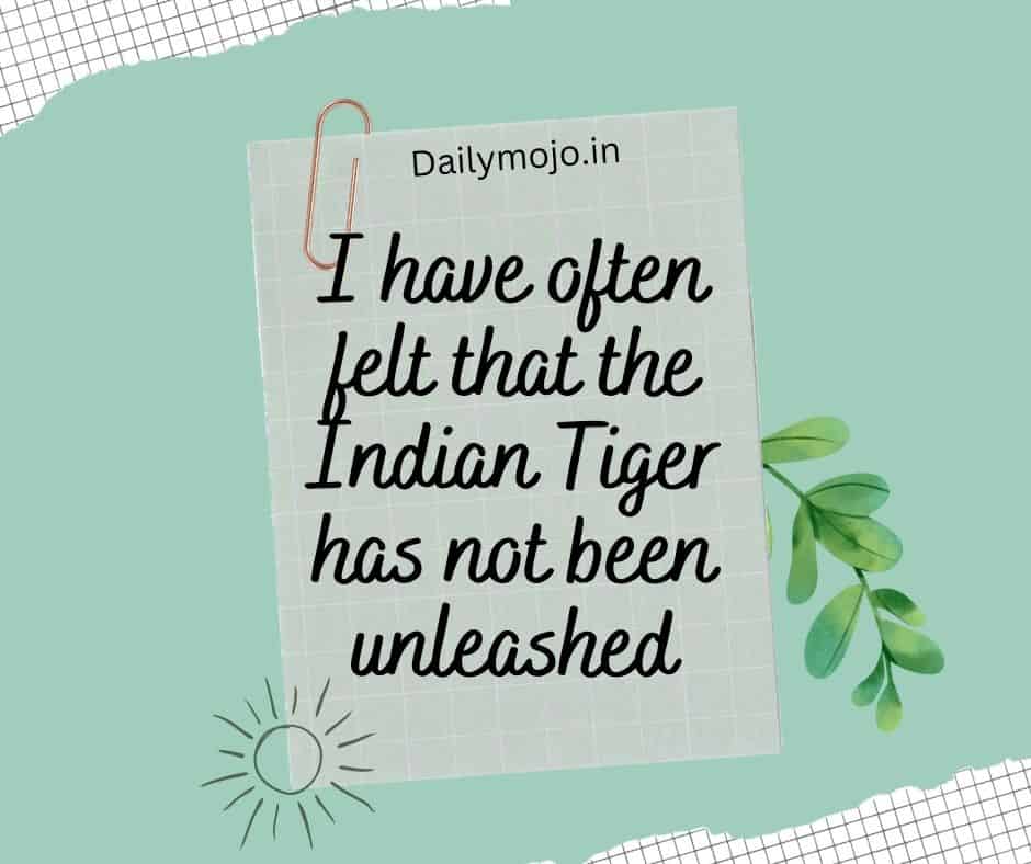 I have often felt that the Indian Tiger has not been unleashed