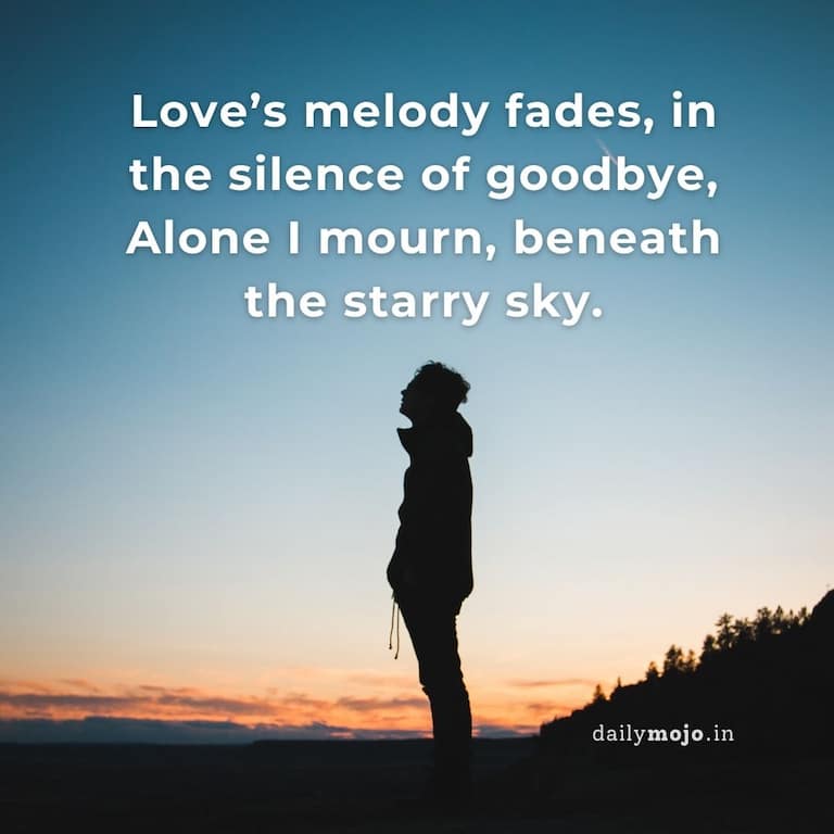 Love's melody fades, in the silence of goodbye,
Alone I mourn, beneath the starry sky.