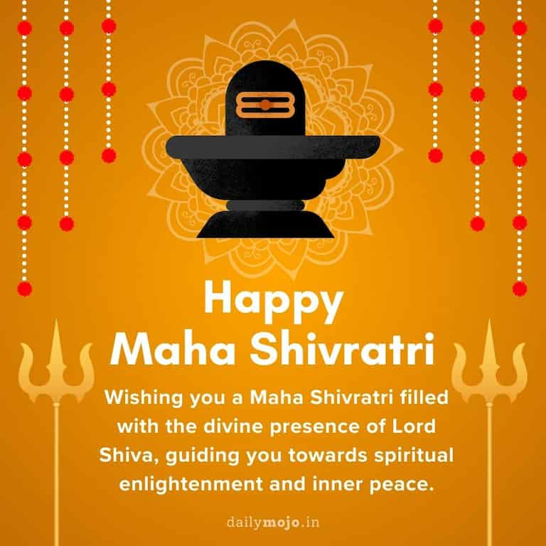 Wishing you a Maha Shivratri filled with the divine presence of Lord Shiva, guiding you towards spiritual enlightenment and inner peace.