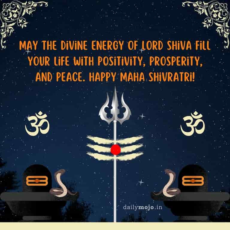 May the divine energy of Lord Shiva fill your life with positivity, prosperity, and peace. Happy Maha Shivratri!