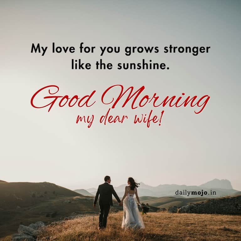 Good morning message for wife: My love for you grows stronger like the sunshine.
