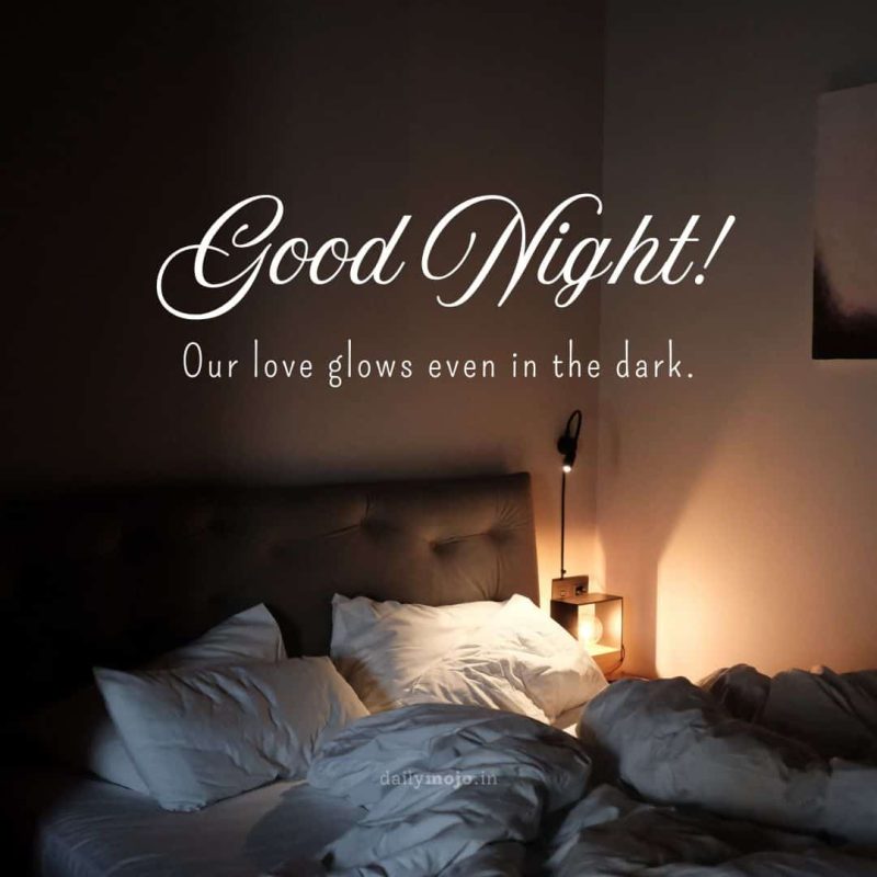 Couple under blanket  with message Our love glows even in the dark