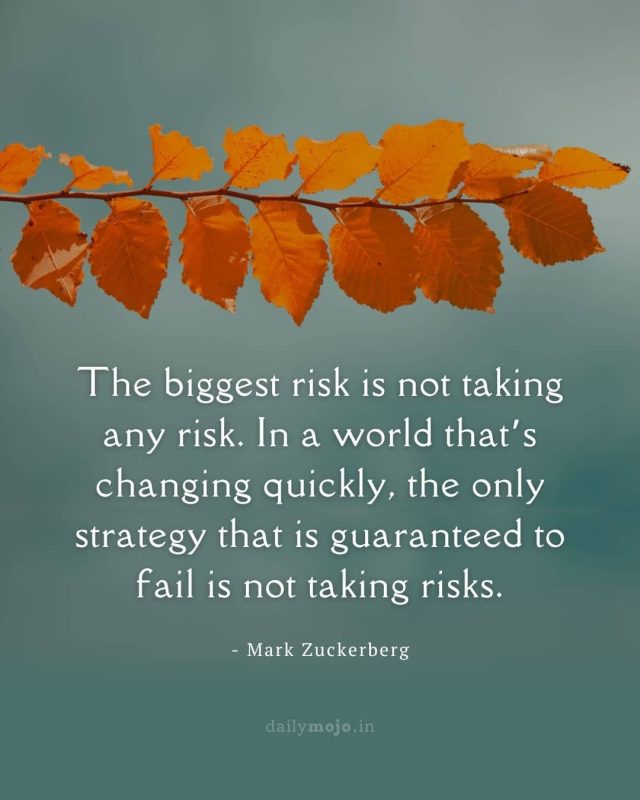 The biggest risk is not taking any risk. In a world that’s changing quickly, the only strategy that is guaranteed to fail is not taking risks