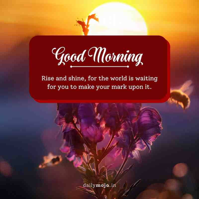 Rise and shine, for the world is waiting for you to make your mark upon it. Good morning!