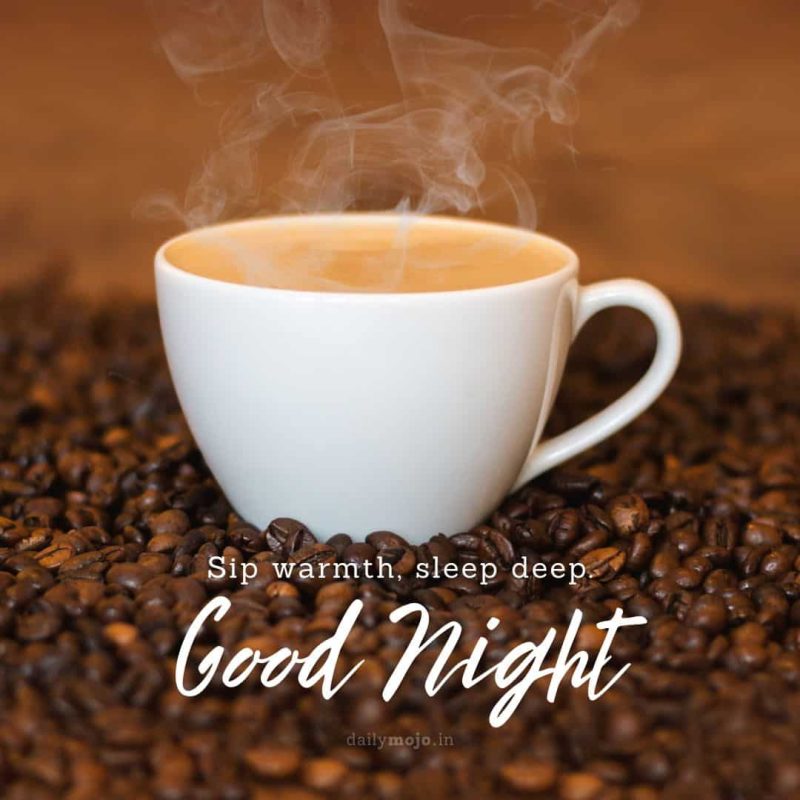 Cup of cocoa with message Sip warmth, sleep deep