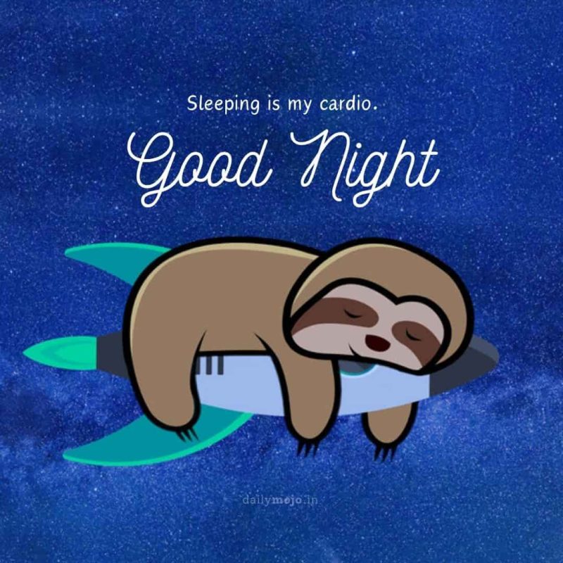 Lazy sloth cartoon with message Sleeping is my cardio