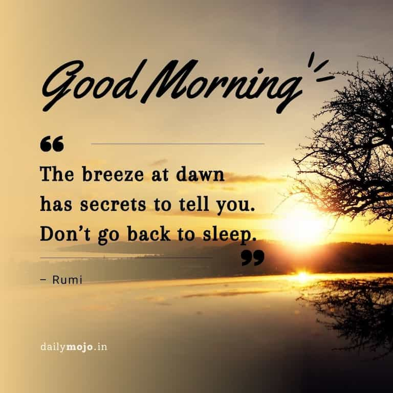 The breeze at dawn has secrets to tell you. Don’t go back to sleep. – Rumi