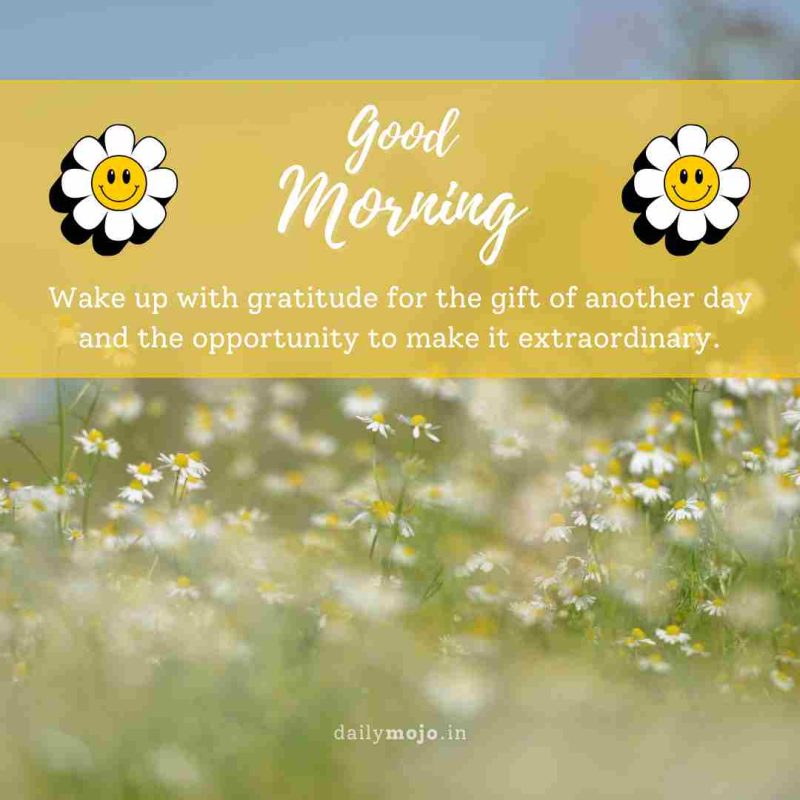 Wake up with gratitude for the gift of another day and the opportunity to make it extraordinary. Good morning!