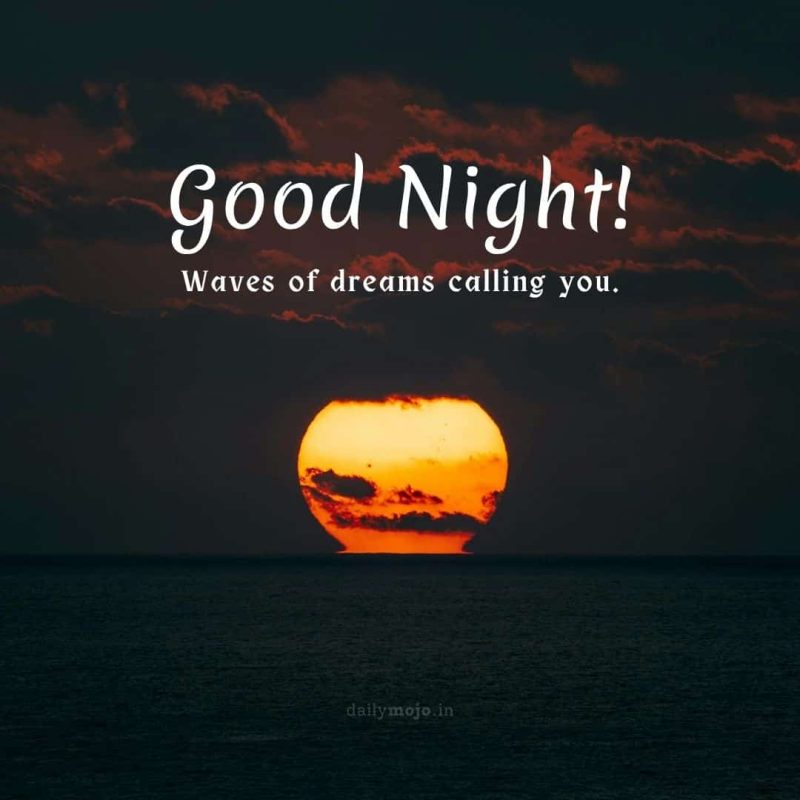 Ocean horizon moon with message Waves of dreams calling you