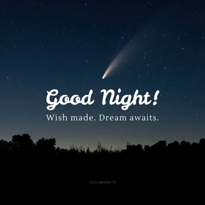 Shooting star with message Wish made. Dream awaits